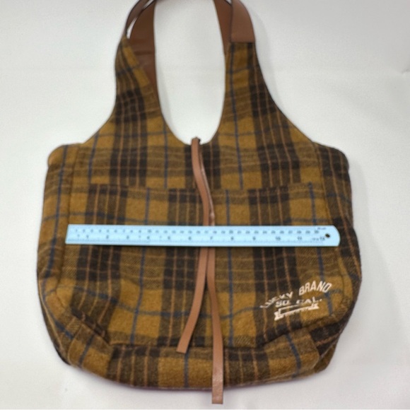 Lucky Brand Purse Brown Tan Blue Plaid Wool Blend Shoulder Bag Tote Front Pocket - Picture 13 of 14
